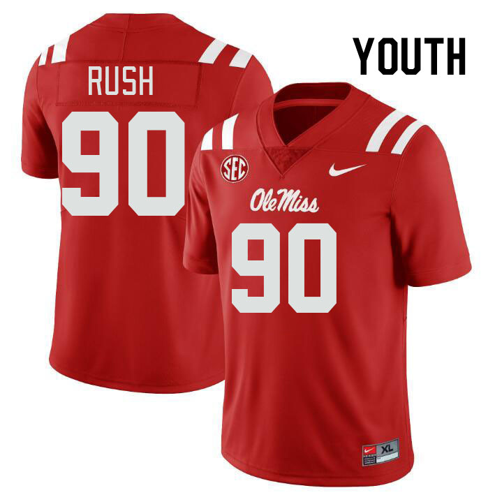 Youth #90 Jeffery Rush Ole Miss Rebels College Football Jerseys Stitched-Red
